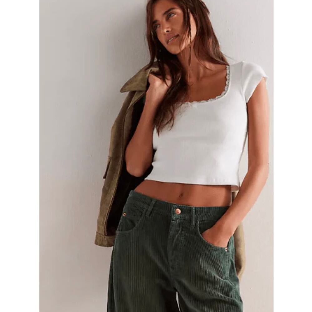 Free People Good Luck Mid Rise Cord Barrel Pants -Size 25- NWOT - Picture 4 of 10